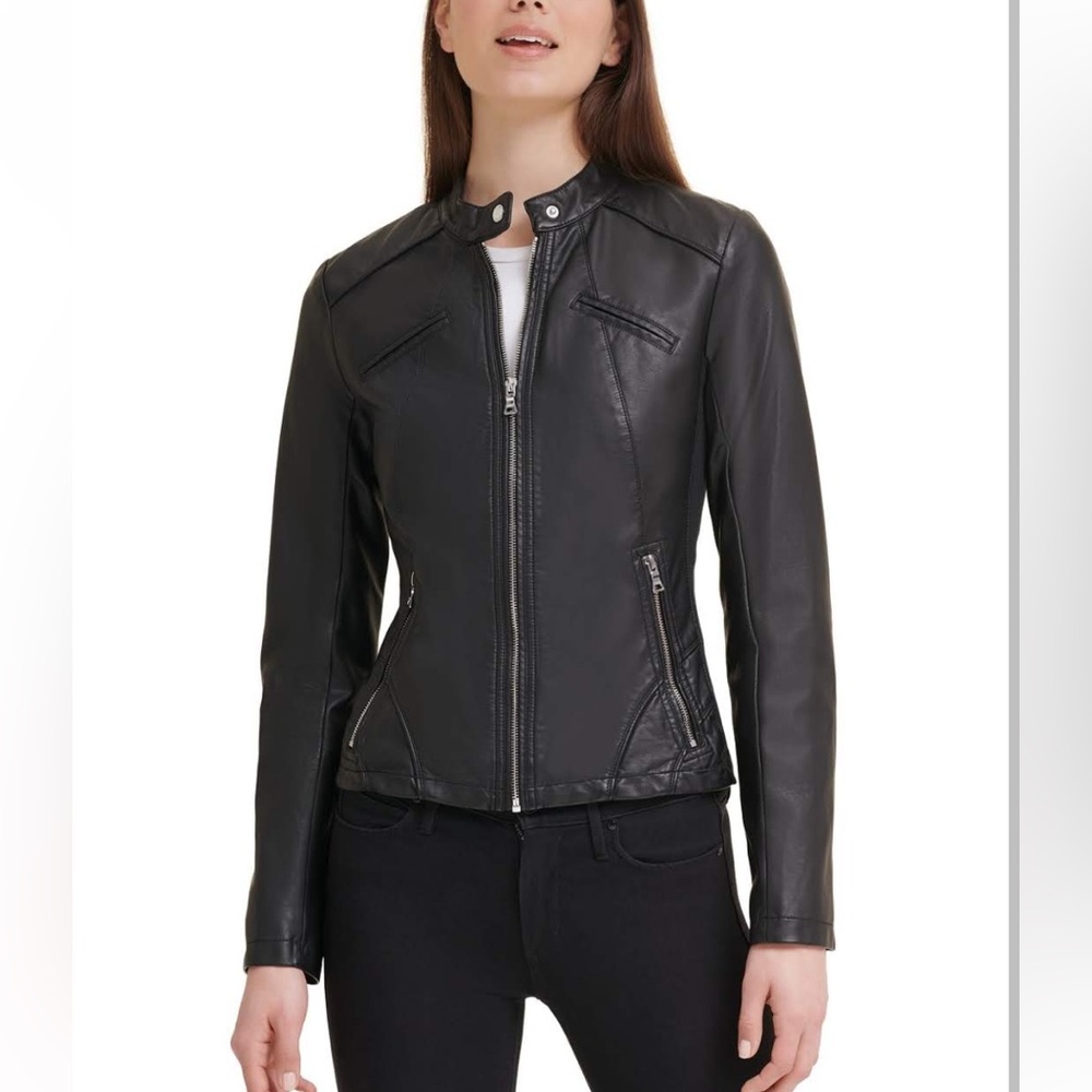 ❤️ Spanx Black Faux Leather Moto Jacket Small